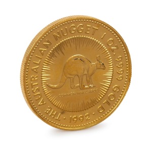 1992 $100 "Common Wallaroo" 1oz gold proof from the Kangaroo Gold Nugget Series.