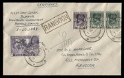 BURMA - Postal History: 1st Oct. 1947 FDC for 1st Provisional Government KGVIOvpts&nbsp;bearing&nbsp;6 pies, horiz. pr 9 pies & 3 Annas. Sent from Rangoon to local address. Neat & clean hand addressed cover.&nbsp;
