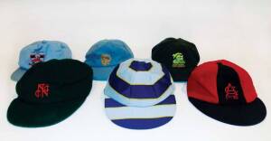 WESTERN AUSTRALIA CRICKET CAPS: Nollamara (signed Mike Hussey), Northern Centurions (signed Ryan Campbell), South Perth (signed Wayne Andrews), Willeton District (signed Brad Hogg), Claremont Cottesloe & Aquinas College. Fair/VG condition.