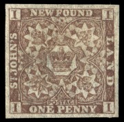 CANADA - Newfoundland: 1862-64 (SG.16) 1d chocolate-brown on hand-made paper, Imperforate MLH. Cat.&pound;350.