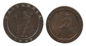 Great Britain, GEORGE III, 1797 copper "Cartwheel" Two pence and Penny, VF. (2).