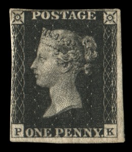 GREAT BRITAIN: 1840 (SG.1) 1d Intense Black, two large margins, close at top and touching at left; Unused, with large part o.g. Cat.£17,500. A rare Mint example of the first stamp in the world!