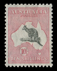 Kangaroos - CofA Watermark: 10/- Grey & Pink, a superbly centred, fresh Mint example.