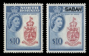 NORTH BORNEO: 1961 (SG.391 - 406) 1c - $10 Pictorials, complete set (16); plus the SABAH Overprints set (SG.408 - 423) 1c - $10 complete (16). Cat.£265.