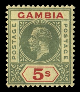 GAMBIA: 1912-22 (SG.86 - 102) KGV ½d - 5/- definitives set of 17 complete plus several low denomination shades, (21). Cat.£225+.