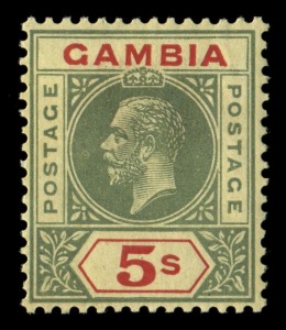 GAMBIA: 1912-22 (SG.86 - 102) KGV ½d - 5/- definitives set of 17 complete plus several low denomination shades, (21). Cat.£225+.