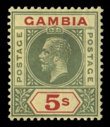GAMBIA: 1912-22 (SG.86 - 102) KGV&nbsp;&frac12;d - 5/- definitives set of 17 complete plus several low denomination shades, (21). Cat.&pound;225+.