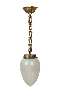An antique vaseline glass hanging light with cast brass fittings, 19th/20th century, ​​​​​​​65cm high overall