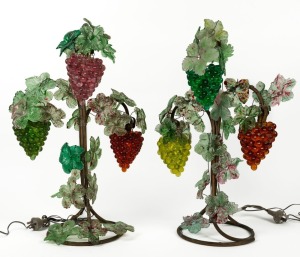 A pair of vintage Murano glass lamps with bunches of hanging grapes, early to mid 20th century, 60cm high