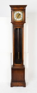 244b · An antique English oak cased grandmother clock, circa 1920