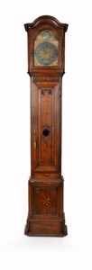 244a · An antique French oak thirty hour weight drive long case clock, circa 1800.