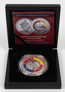 TRISTAN DA CUNHA:2017 House of Windsor Centenary Five Crowns proof coin, with inlaid gold and enamel highlights; #095 from a limited edition of only 199, in case of issue with COA.
