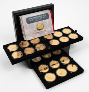 TRISTAN DA CUNHA:The First World War Centenary Golden Crown Coin Collection, 2014, in presentation box of issue with 18 certificates. (18 38mm coins layered in 24ct gold).