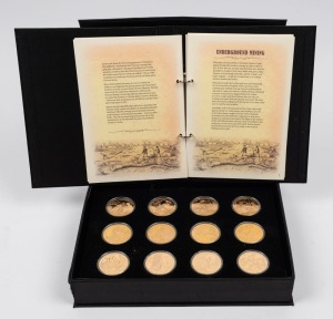 NAURU: 2017-18 $1 "History of the Australian Gold Rush" Series of gold-plated 40mm proof-like coins, in felt-lined presentation box accompanied by printed details and COAs. (12).