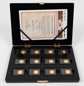 The Macquarie Mint "Million Dollar Collection" of twelve 14ct gold coin miniatures (1.55g each) in proof quality; in presentation case, each with COA. [From a limited edition of 1000 sets].