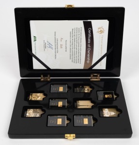 The Macquarie Mint "Masterpieces of Architecture" five of ten 24ct gold coin miniatures (1g each) in proof quality; in presentation case, each with COA. [From a limited edition of 2500 sets].