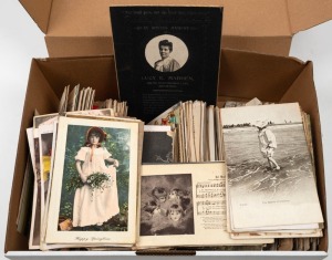 Australian & foreign postcard accumulation in a carton; unsorted, as received. Mainly used. (100s).