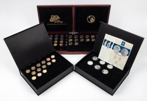 United States of America: The 50 State Quarters 1999 - 2007 Gold Plated Coin Collection by Macquarie Mint, part set (45 of 50) in impressive presentation case; together with part sets of U.S. National Park Quarters (14) and U.S. Presidents Dollars (32 of 40), plus a part set of the silver Maritime Heritage series (6 of 12), all in the relevant cases.