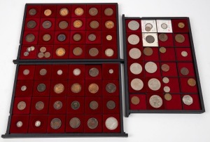 Great Britain: A range of copper and silver coins on three trays; mixed condition, including earlies. (78).