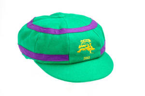 GEOFF MARSH'S ACB CHAIRMAN'S XI CAP, from the 2003 Lilac Hill match - ACB Chairman's XI v Zimbabwe, green with lilac bands, with embroidered Lilac Hill logo & "2003" on front, signed inside by Geoff Marsh. Superb condition. [The Lilac Hill matches, first 