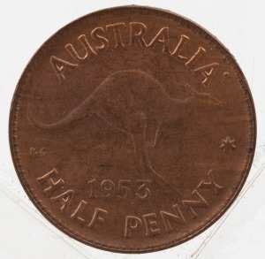 ELIZABETH II, 1953 Halfpenny, doubling of obverse die, uncirculated.