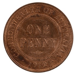 GEORGE V, 1912 Penny, Uncirculated with much mint red.