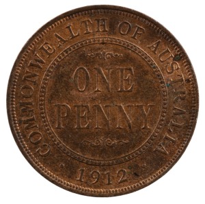 GEORGE V, 1912 Penny, Uncirculated with some mint red.