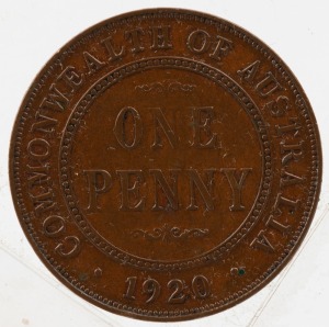 GEORGE V, 1920 no dot Penny, aVF.