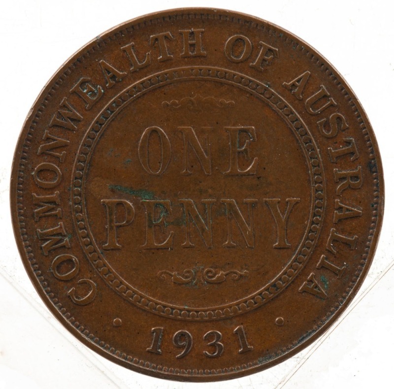 GEORGE V, 1931 Penny, Indian obverse, aligned 1; VF.