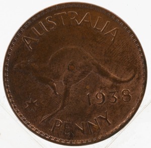 GEORGE VI, 1938 Penny, uncirculated.