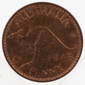 GEORGE VI, 1943 I Penny, uncirculated.