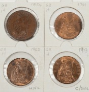 Great Britain: PENNIES: 1854, 1901, 1902, and 1913, EF-Unc. (4).