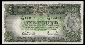 ONE POUND, (R.34aS) Coombs/Wilson, Reserve Bank (1961) HE98 82064* Star Note; about Uncirculated.