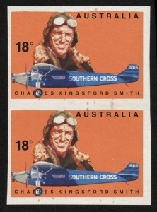 1978 (SG.660a) 18c Kingsford Smith, Imperforate vertical pair, (2) MUH.