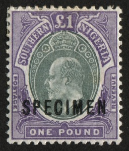 NIGERIA: SOUTHERN NIGERIA: 1903-04 (SG.20s)  £1 green & violet Edward VII high value definitive overprinted SPECIMEN, o.g.