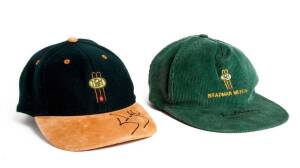 BRADMAN MUSEUM CRICKET CAPS, two different, one signed on brim by Don Bradman, other signed on brim by Steve Waugh. VG condition.