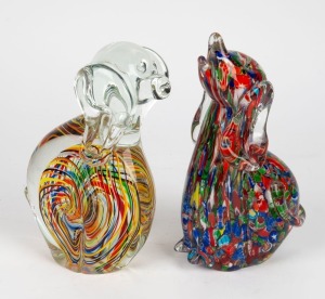 Two glass dog statues, the larger 24cm high