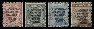 ITALY: 1922 Trieste Philatelic Congress set, (4) FU. [All have been certified but the Certs are absent.]