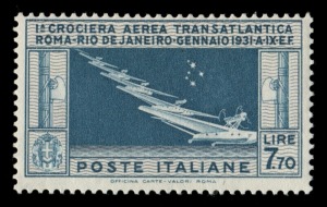 ITALY: 1930 7.70L Transatlantic Mass Formation Flight, superb MUH; centred a little high.