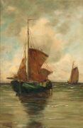 VAN CAUTEREN (Dutch School), (fishing boats), oil on canvas, signed lower right, 60 x 39cm, 85 x 67cm overall - 2