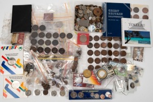 A diverse range in a carton; noted Australia, England, France, Yugoslavia, Indonesia, Hungary, Spain, Belgium, U.S.A., etc., various medals, tokens, opal potch, etc.