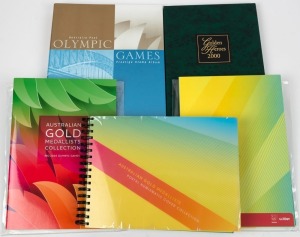 2000 Australia Post "Golden Heroes" limited edition presentation album (#1071/1500) plus an album of 2012 Gold Medallist PNC covers (#180/1000), 2012 Gold Medallist stamp sheetlets album, an Australia Post Olympic Games Prestige Stamp Album, and 2016 Rio Gold Medallist sheetlets collection.