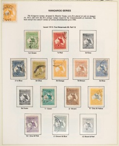 1913 - 82 collection in a Seven Seas hingeless album. Noted 1st wmk Roos 4d, 5d, 9d & 5/- CTO, 2nd wmk Roos to 5/- U, 1st wmk Roos perf Large OS incl. 2/- & 5/-, various Roos perf. Small OS to 10/- U/CTO, KGV Heads complete, mainly FU and simplified Perf.OS U/FU, 1928 3d Kookaburra M/Sheet **, K-Smith OS CTO, 5/- Bridge CTO, Robes (both papers) FU, BCOF set to 5/- FU, Јsd Navigators set of 8 FU, Decimal booklet panes **, Anpex 1970 M/Sheet **, '71 Xmas blks.7 & 25 FU, useful Postage Dues to 5/-