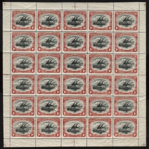 PAPUA: 1901-05 (SG.2) 1d Black & Carmine, horizontal wmk, complete sheet (30), mainly MUH and fresh, several M and a couple with light gum tones. [Vignette Plate with "sickle flaw" at position 28].