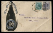 NEW SOUTH WALES - Postal Stationery: ADVERTISING STAMPED TO ORDER ENVELOPE: 2d blue (uprated with &frac12;d adhesive) envelope for Robert Porter & Co., Limited (with an illustration of their Bull Dog brand bottled beer), used from Sydney April 20 1905 to APIA, S