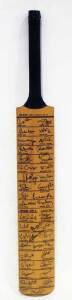 PAKISTAN: Full size Cricket Bat signed by 1983-84 Pakistan & 2004-05 Pakistan with 40 signatures including Imran Khan, Zaheer Abbas, Abdul Qadir, Inzamam-Ul-Haq, Shahid Aafridi & Shoab Akhtar. VG condition.