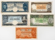 Five assorted Australian pre-decimal banknotes, comprising 2x £5 Coombs and Wilson, £1 Coombs and Wilson, 2 x ten shilling notes. 