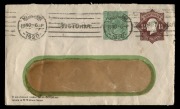 STAMPED TO PRIVATE ORDER ENVELOPE: 1920 1&frac12;d red-brown KGV Octagonal + &frac12;d green KGV Sideface (BW:ES53) for Vacuum Oil, Melbourne&nbsp;(one of only 3 known users), FU Nov.1920. Cat.$750.