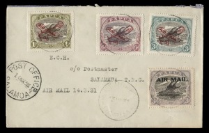 PAPUA - Aerophilately & Flight Covers: 13 Mar.1931 (AAMC.P29) Port Moresby - Salamaua, cover flown by Guinea Airways, arrival datestamp 14.3.31 at Salamaua. Ex Gill. [Only four examples recorded.]. Cat.$1200.