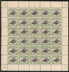 PAPUA: 1907-10 (SG.47) ½d Black & Yellow-green, perf.11 "Large PAPUA" complete sheet (30); mainly MUH, some gum tropicalization.